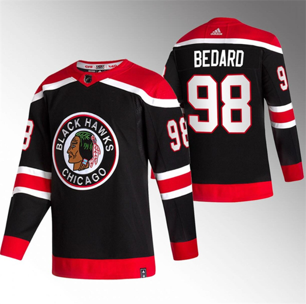 Men's Chicago Blackhawks #98 Connor Bedard Black Stitched Hockey Jersey