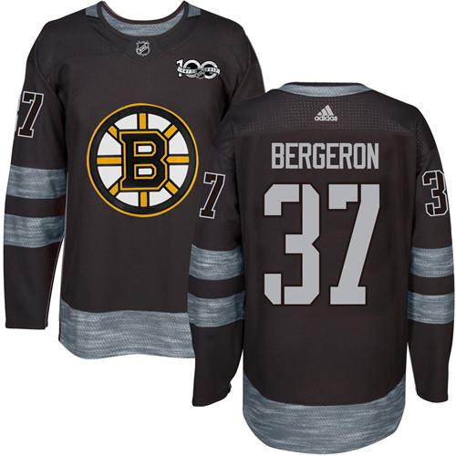 Bruins #37 Patrice Bergeron Black 1917-2017 100th Anniversary Stitched NHL Jersey