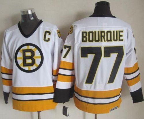 Bruins #77 Ray Bourque White/Yellow CCM Throwback Stitched NHL Jersey