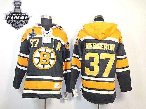 Bruins #37 Patrice Bergeron Black Sawyer Hooded Sweatshirt Stitched NHL Jersey