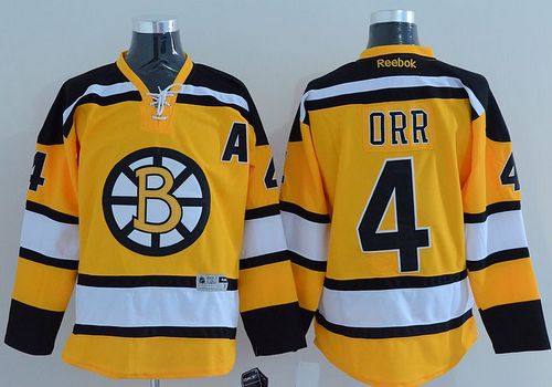 Bruins #4 Bobby Orr Yellow Stitched NHL Jersey