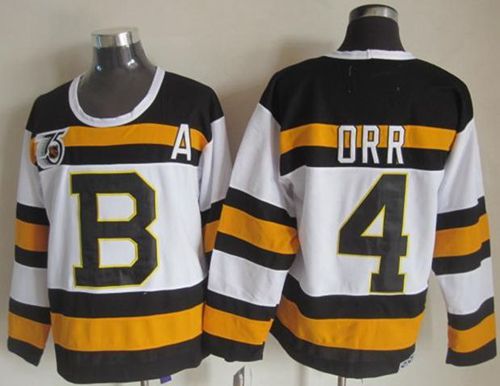 Bruins #4 Bobby Orr White CCM Throwback 75TH Stitched NHL Jersey