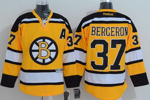 Bruins #37 Patrice Bergeron Yellow Stitched NHL Jersey