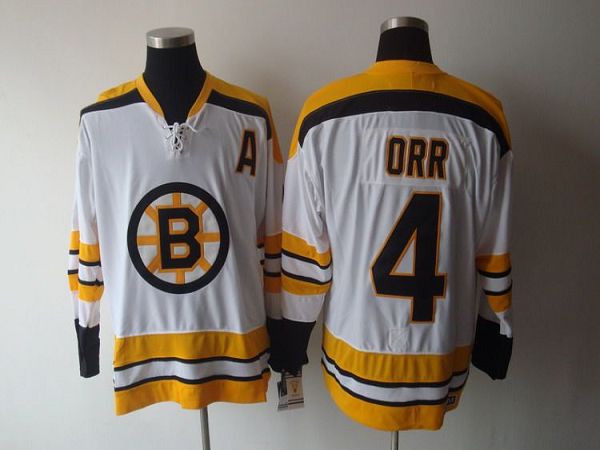 Bruins #4 Bobby Orr CCM Throwback White Stitched NHL Jersey