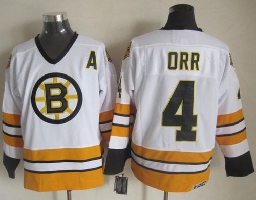 Bruins #4 Bobby Orr White/Yellow CCM Throwback Stitched NHL Jersey