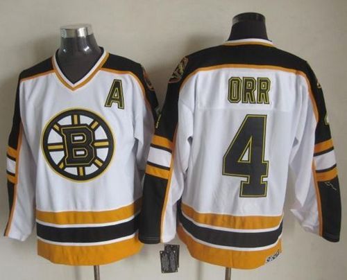 Bruins #4 Bobby Orr White/Black CCM Throwback Stitched NHL Jersey