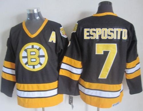 Bruins #7 Phil Esposito Black/Yellow CCM Throwback Stitched NHL Jersey
