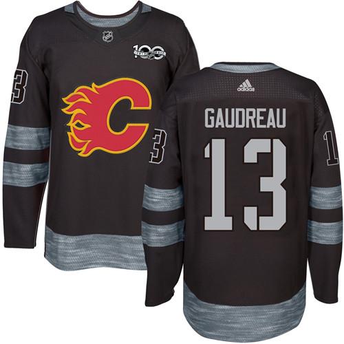 Flames #13 Johnny Gaudreau Black 1917-2017 100th Anniversary Stitched NHL Jersey