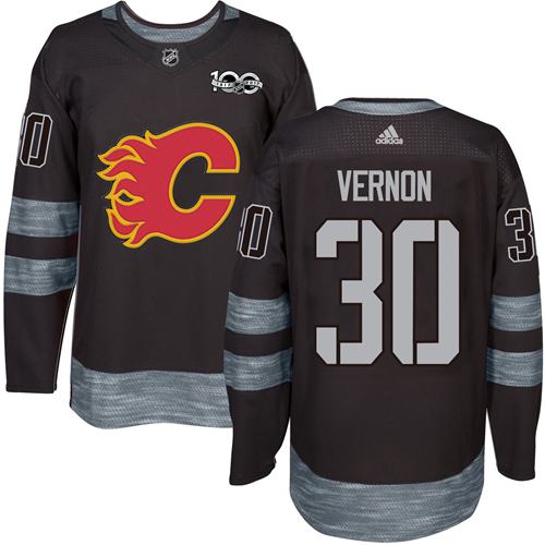 Flames #30 Mike Vernon Black 1917-2017 100th Anniversary Stitched NHL Jersey