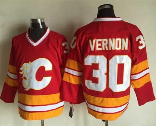 Flames #30 Mike Vernon Red CCM Throwback Stitched NHL Jersey