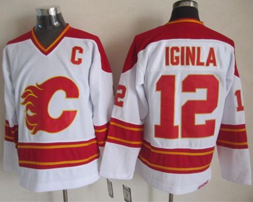 Flames #12 Jarome Iginla White CCM Throwback Stitched NHL Jersey
