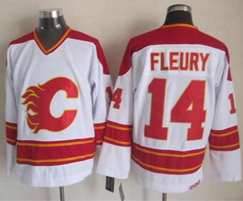 Flames #14 Theoren Fleury White CCM Throwback Stitched NHL Jersey