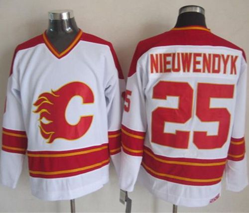 Flames #25 Joe Nieuwendyk White CCM Throwback Stitched NHL Jersey