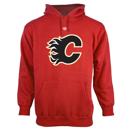 Calgary Flames Old Time Hockey Big Logo with Crest Pullover Hoodie Red