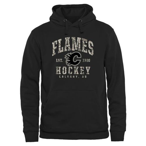 Men's Calgary Flames Black Camo Stack Pullover Hoodie