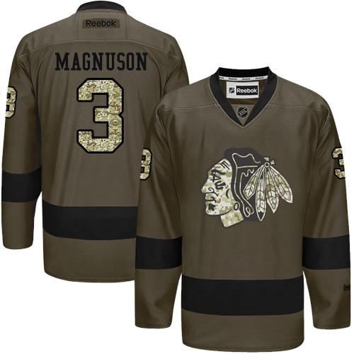 Blackhawks #3 Keith Magnuson Green Salute to Service Stitched NHL Jersey