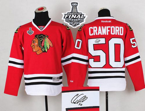 Blackhawks #50 Corey Crawford Red Autographed 2015 Stanley Cup Stitched NHL Jersey