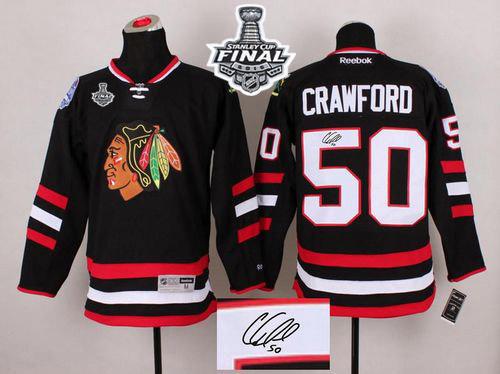 Blackhawks #50 Corey Crawford Black Autographed 2015 Stanley Cup Stitched NHL Jersey
