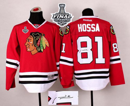 Blackhawks #81 Marian Hossa Red Autographed 2015 Stanley Cup Stitched NHL Jersey