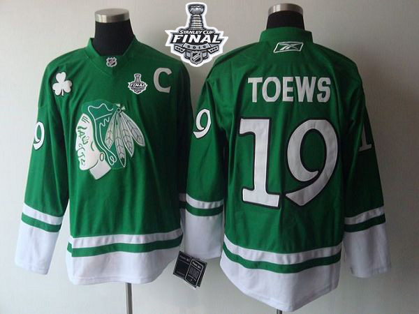 Blackhawks #19 Jonathan Toews Green St. Patty's Day 2015 Stanley Cup Stitched NHL Jersey