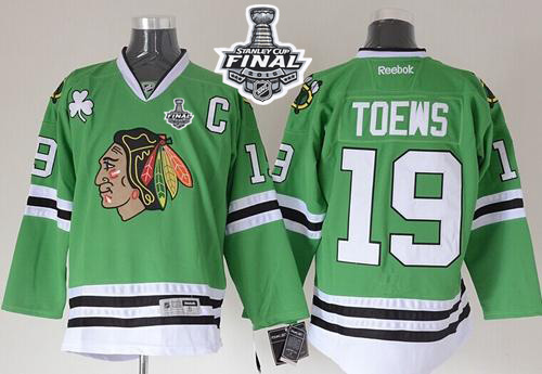 Blackhawks #19 Jonathan Toews Green 2015 Stanley Cup Stitched NHL Jersey