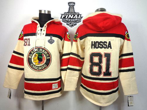 Blackhawks #81 Marian Hossa White Sawyer Hooded Sweatshirt 2015 Stanley Cup Stitched NHL Jersey