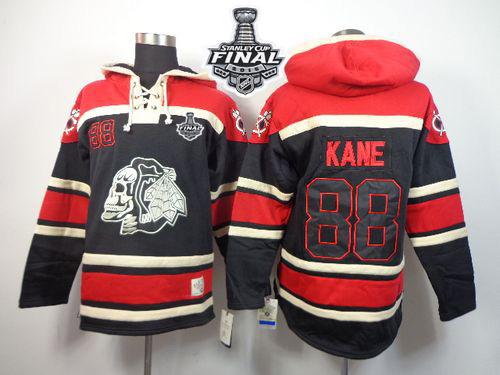 Blackhawks #88 Patrick Kane Black Sawyer Hooded Sweatshirt 2015 Stanley Cup Stitched NHL Jersey