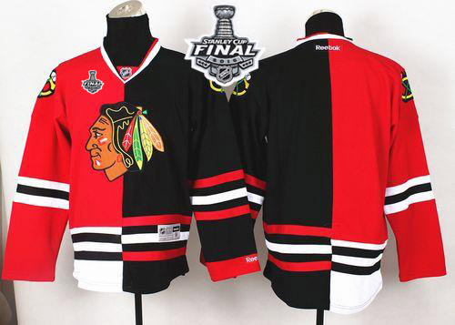 Blackhawks Blank Red/Black Split 2015 Stanley Cup Stitched NHL Jersey