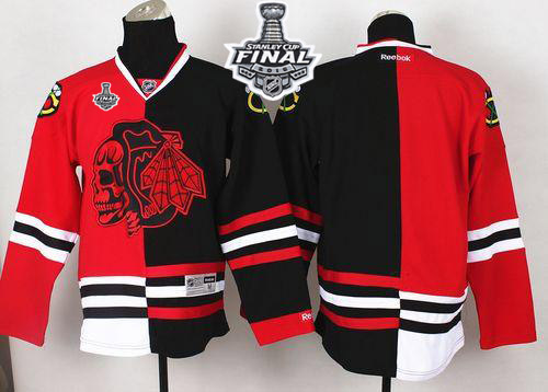 Blackhawks Blank Red/Black Split Red Skull 2015 Stanley Cup Stitched NHL Jersey