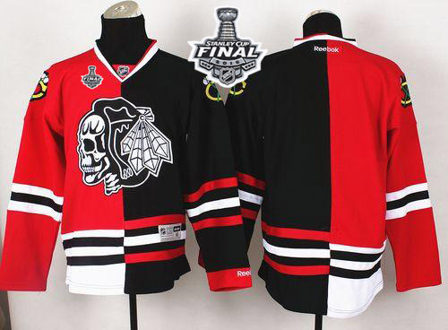 Blackhawks Blank Red/Black Split White Skull 2015 Stanley Cup Stitched NHL Jersey
