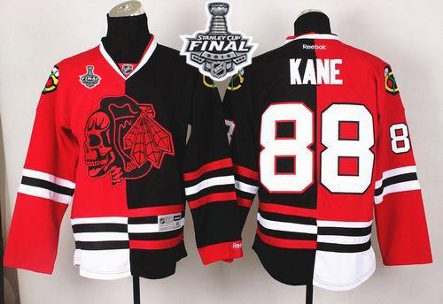 Blackhawks #88 Patrick Kane Red/Black Split Red Skull 2015 Stanley Cup Stitched NHL Jersey