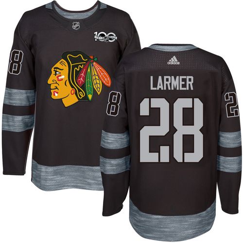 Blackhawks #28 Steve Larmer Black 1917-2017 100th Anniversary Stitched NHL Jersey