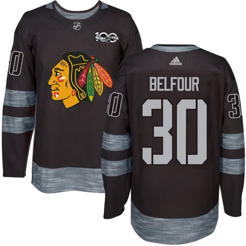 Blackhawks #30 ED Belfour Black 1917-2017 100th Anniversary Stitched NHL Jersey