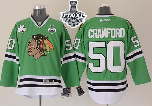 Blackhawks #50 Corey Crawford Green 2015 Stanley Cup Stitched NHL Jersey