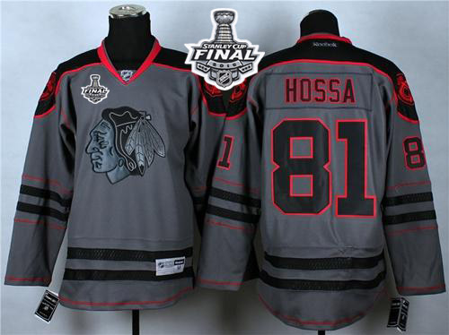 Blackhawks #81 Marian Hossa Charcoal Cross Check Fashion 2015 Stanley Cup Stitched NHL Jersey