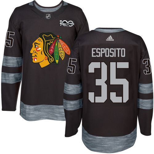 Blackhawks #35 Tony Esposito Black 1917-2017 100th Anniversary Stitched NHL Jersey