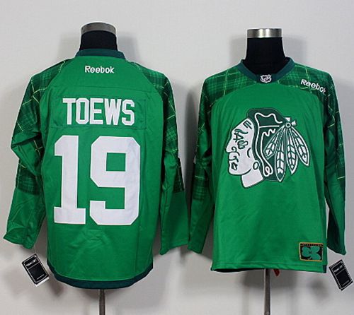 Blackhawks #19 Jonathan Toews Green St. Patrick's Day New Stitched NHL Jersey