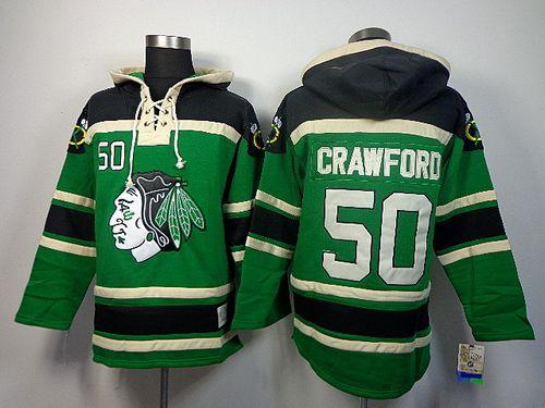 Blackhawks #50 Corey Crawford Green St. Patrick's Day McNary Lace Hoodie Stitched NHL Jersey