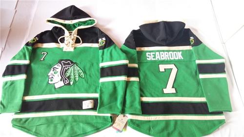 Blackhawks #7 Brent Seabrook Green St. Patrick's Day McNary Lace Hoodie Stitched NHL Jersey