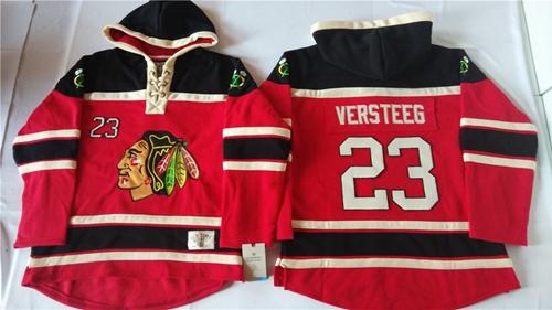 Blackhawks #23 Kris Versteeg Red Sawyer Hooded Sweatshirt Stitched NHL Jersey