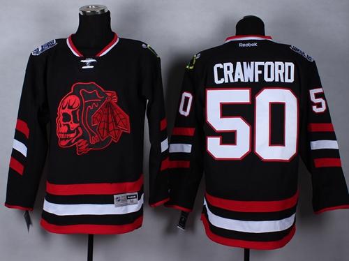 Blackhawks #50 Corey Crawford Black(Red Skull) 2014 Stadium Series Stitched NHL Jersey