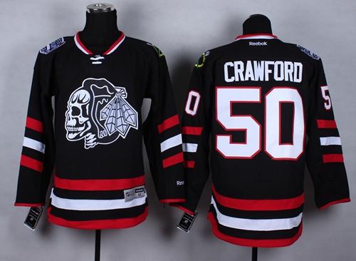 Blackhawks #50 Corey Crawford Black(White Skull) 2014 Stadium Series Stitched NHL Jersey