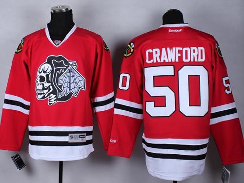 Blackhawks #50 Corey Crawford Red(White Skull) Stitched NHL Jersey