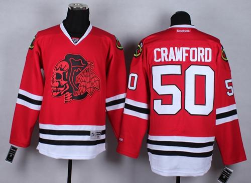 Blackhawks #50 Corey Crawford Red(Red Skull) Stitched NHL Jersey