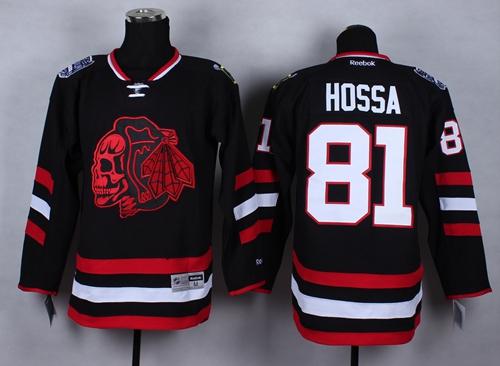 Blackhawks #81 Marian Hossa Black(Red Skull) 2014 Stadium Series Stitched NHL Jersey