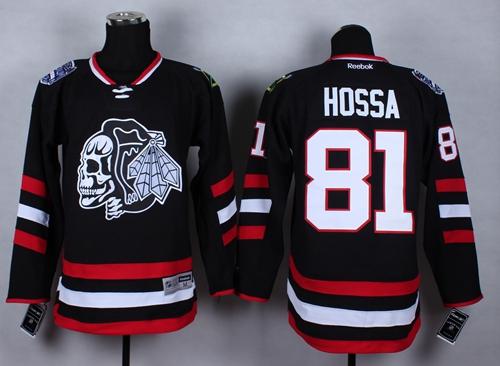 Blackhawks #81 Marian Hossa Black(White Skull) 2014 Stadium Series Stitched NHL Jersey