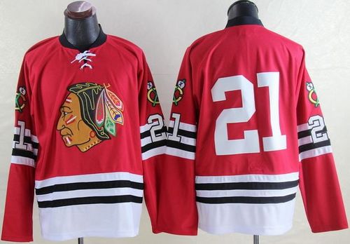 Mitchell And Ness 1960-61 Blackhawks #21 Stan Mikita Red Throwback Stitched NHL Jersey