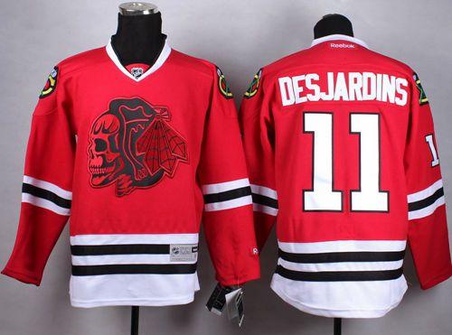 Blackhawks #11 Andrew Desjardins Red(Red Skull) Stitched NHL Jersey