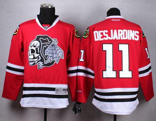 Blackhawks #11 Andrew Desjardins Red(White Skull) Stitched NHL Jersey