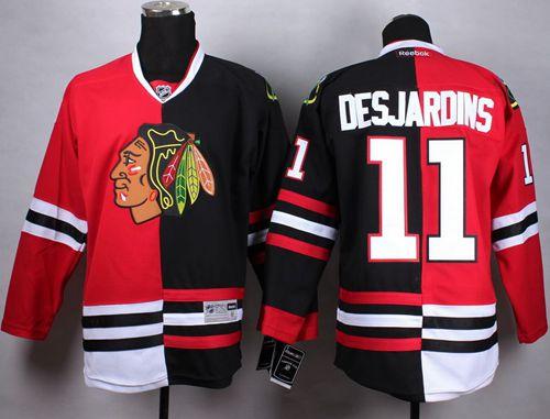 Blackhawks #11 Andrew Desjardins Red/Black Split Stitched NHL Jersey